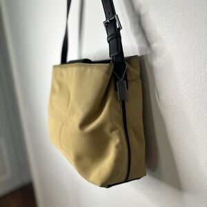 Coach Nylon Shoulder Bag in Tan with Black Leather Trim